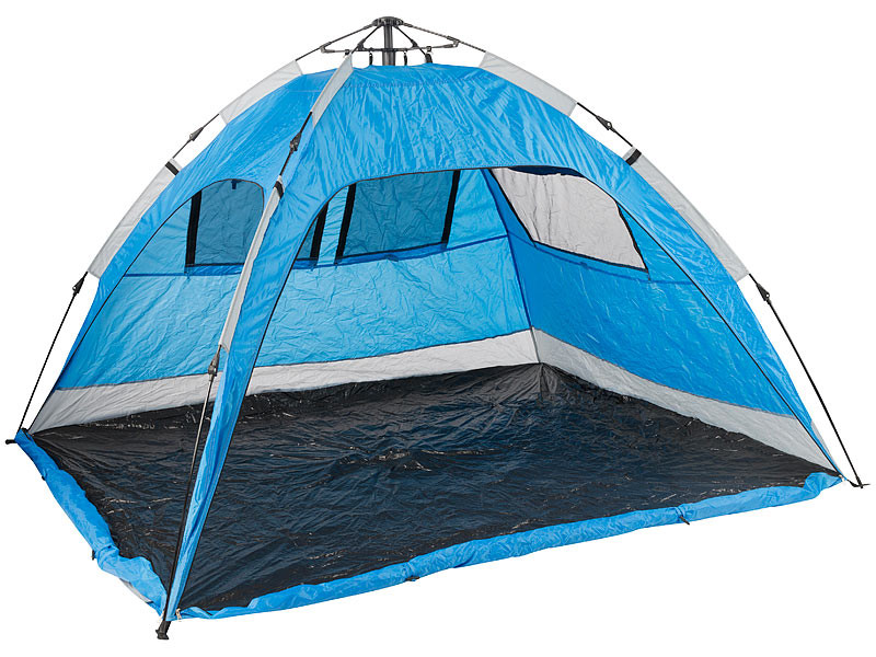 Tente de Plage Pliable Pop-up Automatique Instantanée 3-4 Personnes Anti UV  220x159x115cm avec 8 Sardines 4 Cordes d'Ancrage Bleu - Costway