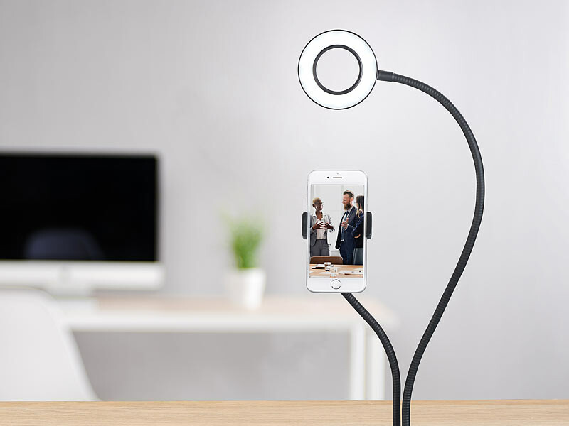 Somikon Anneau Lumineux LED avec Support pour Smartphone Ø 9 cm