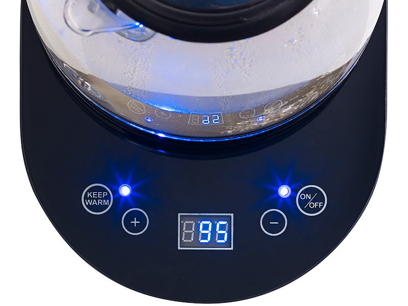 Bouilloire en verre 1,7 l - 2200 W - Acier inoxydable - 100 % sans BPA -  Fonction maintien au chaud - Éclairage LED à changement de couleur -  Réglage de la température (40 °C à 100 °C) : : Cuisine et Maison