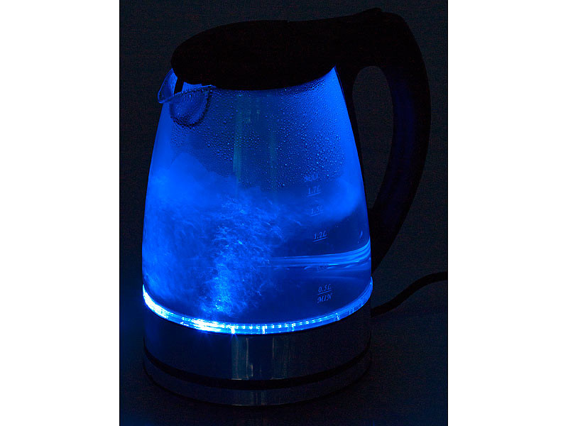 Zilan, Bouilloire en verre et acier inoxydable - 2200 W - 1,7 l - Éclairage  LED bleu - 360 ° - Filtre anti-calcaire - Sans BPA - Kettle - Purificateur  d'eau - Bouilloire à thé en destockage et reconditionné chez DealBurn