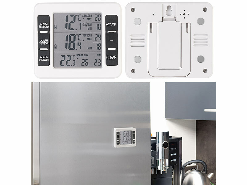 FM Professional 21824 Thermomètre frigo, Thermomètre congélateur,  Thermomètre réfrigérateur, Lot de 2 thermomètres pour réfrigérateurs,  Plastique