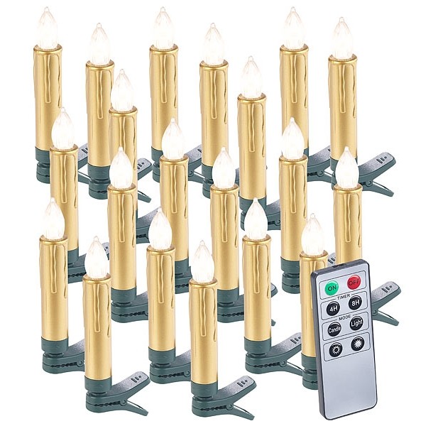 20 bougies LED pour sapin de Noël avec télécommande - coloris doré, Bougies  à LED pour sapin