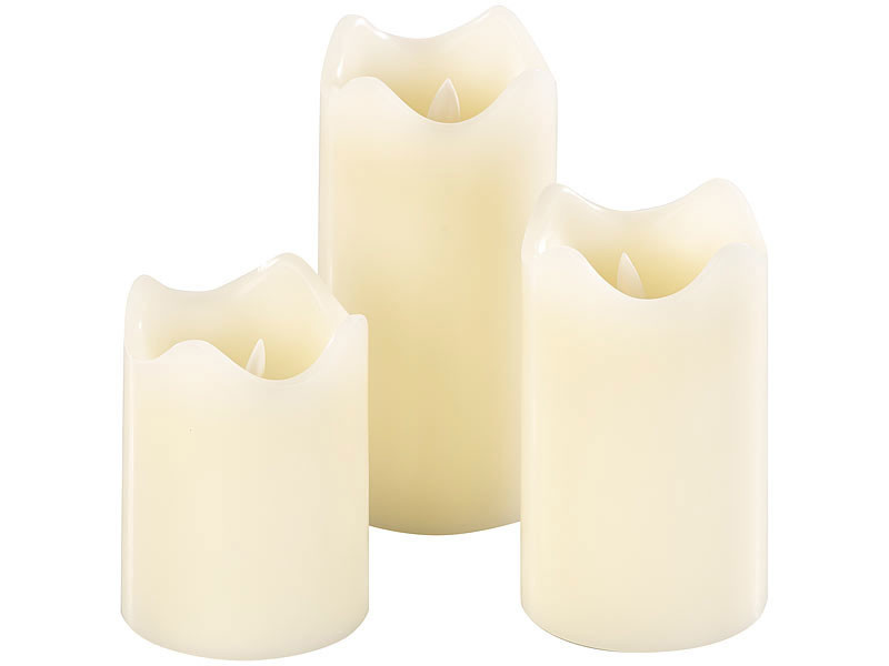 3 bougies télécommandées en cire véritable à luminosité variable et effet  flamme, Bougeoirs et bougies à LED