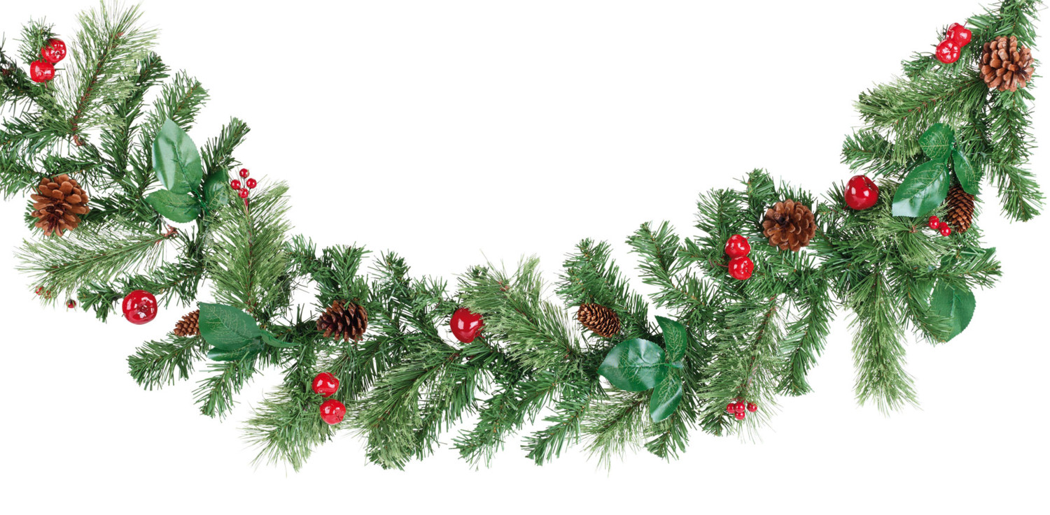 Guirlande de Noël 180cm immitation Branches de sapin et houx | Pearl.fr