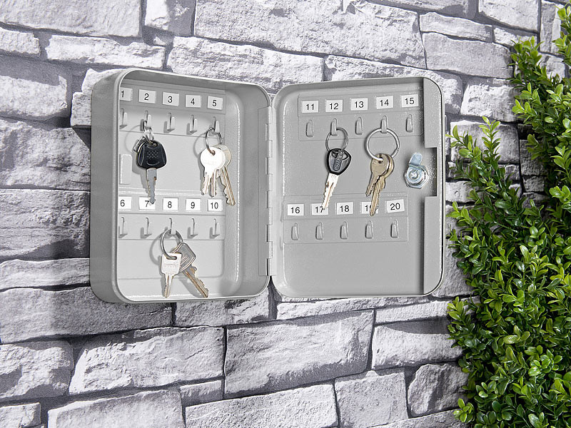 Boîte à clés d'extérieur, boîte à clés verrouillable avec code numérique,  armoire à clés à 20 crochets numérotés, cache-clés pour cacher une clé à l' extérieur (noir) 