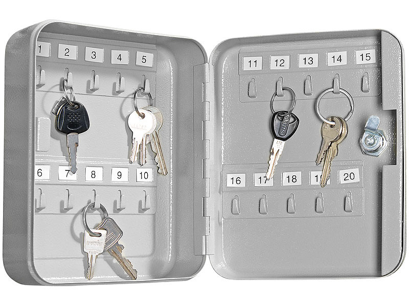 Boîte à clés d'extérieur, boîte à clés verrouillable avec code numérique,  armoire à clés à 20 crochets numérotés, cache-clés pour cacher une clé à l' extérieur (noir) 