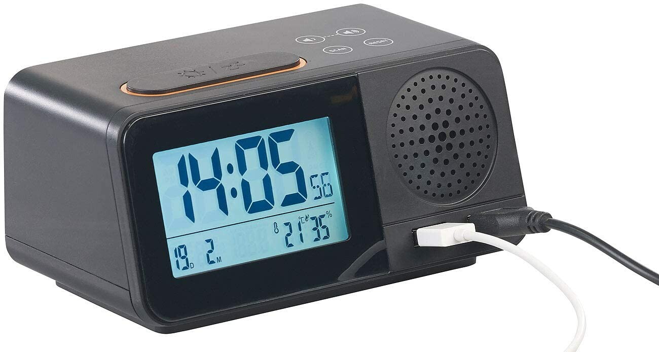 Réveil radio-piloté avec fonctions thermomètre et hygromètre - Blanc,  Montre, Top Prix