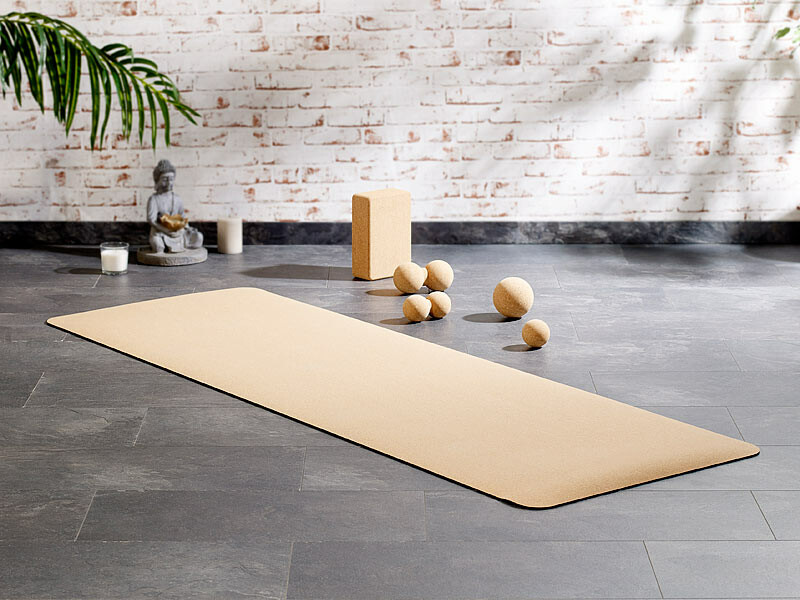 Tapis de fitness yoga en liège antidérapant 183x61xép0,5cm