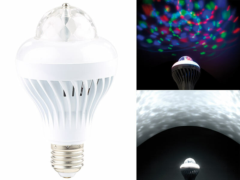 Ampoule LED E27 avec éclairage Blanc ou Couleurs rotative Disco