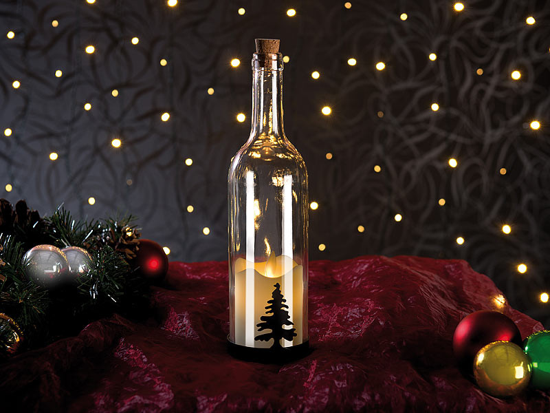 Décoration de Noël : Bougie LED vacillante dans Bouteille en verre