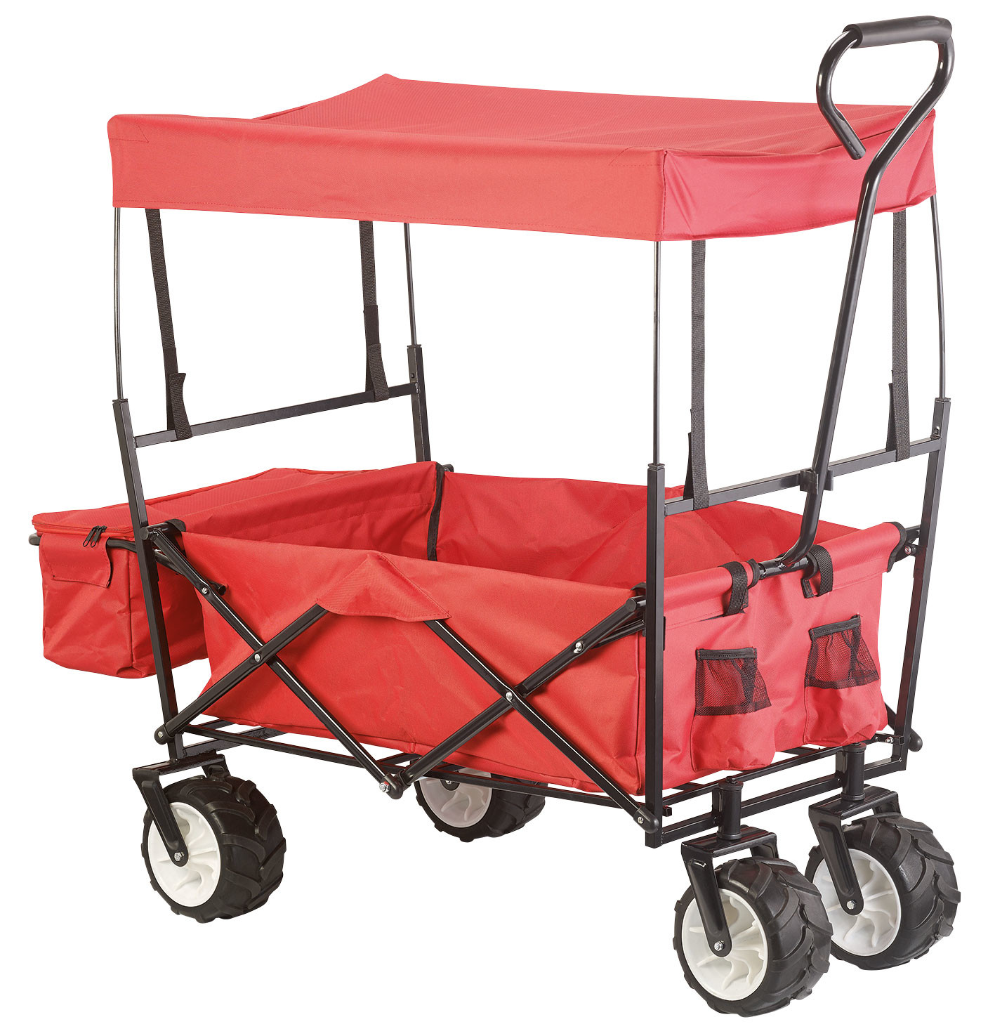 rouge chariot de plage Charge max 150 kg chariot de pique-nique Flieks Chariot de transport pliable avec freins chariot de transport pliable à 360 ° 