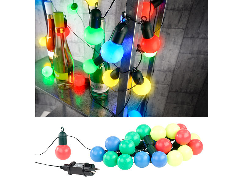 Guirlande guinguette 4,75 m 20 ampoules LED 1W - 4 couleurs, Guirlandes
