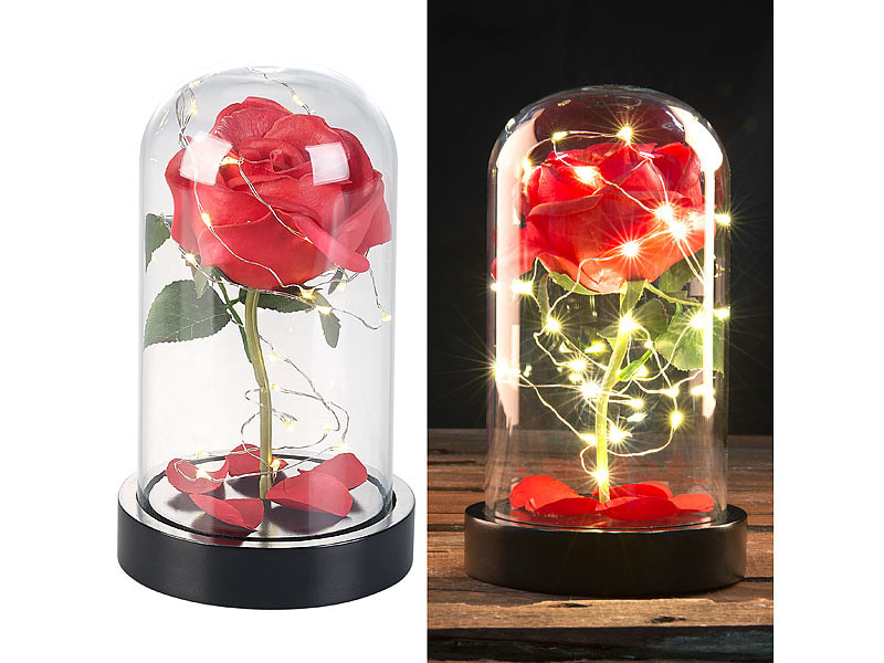 Rose artificielle sous Cloche avec filament LED : déco St Valentin |  Décoration florale | Pearl.fr