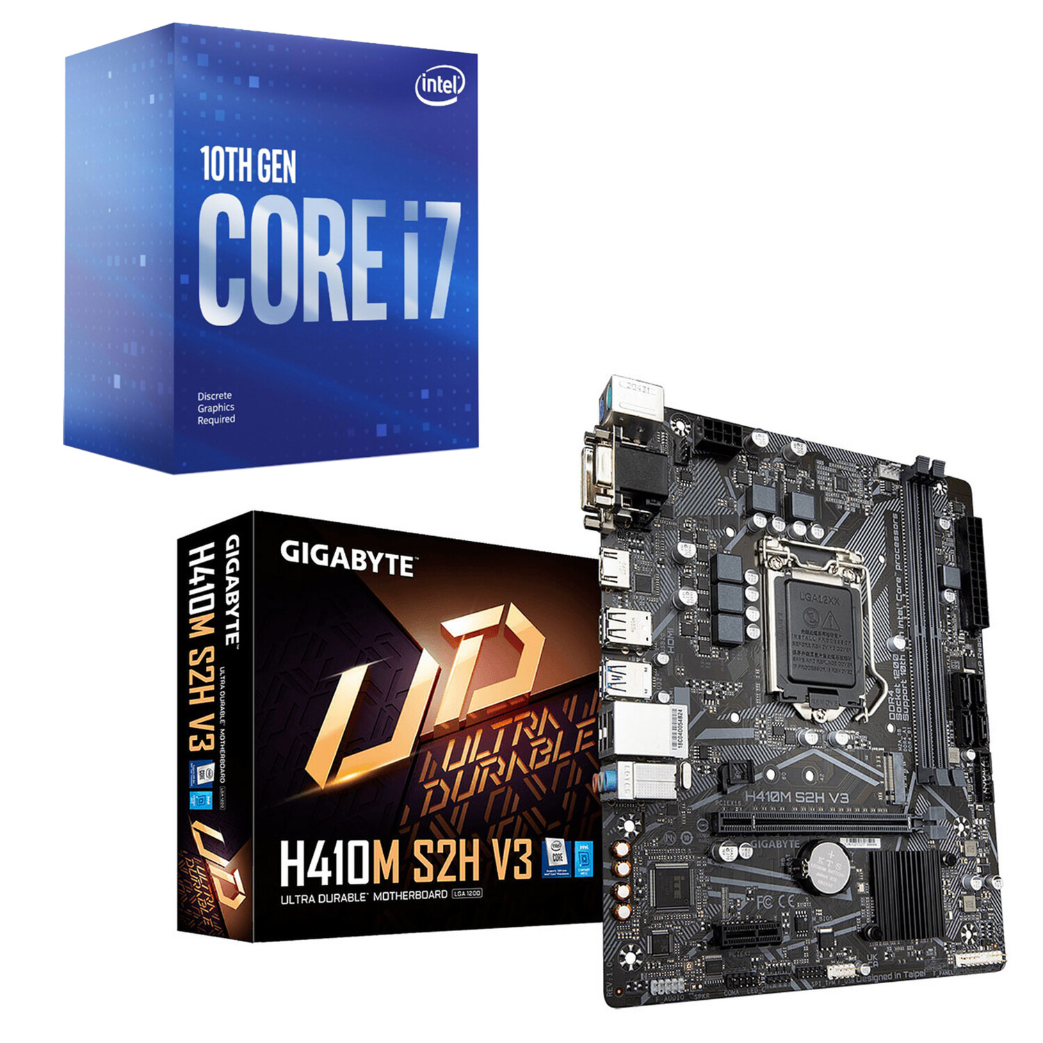 Kit Carte mère H410M S2H V3 + Processeur Intel Core i7 10700 F
