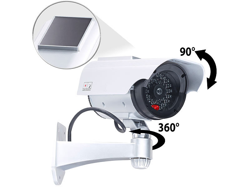 FISHTEC ® Camera Factice Extérieur - Fausse Caméra de Vidéosurveillance  avec LED Clignotante - Panneau Solaire - Usage Extérieur/Intérieur - Blanc  : : High-Tech
