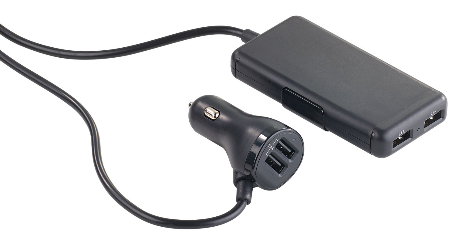 Chargeur Allume-cigare 66W 4 En 1 – 2 Ports USB + 2 USB-C, Avec 2 Câbles Inclus, Pour Téléphone Et Tablette