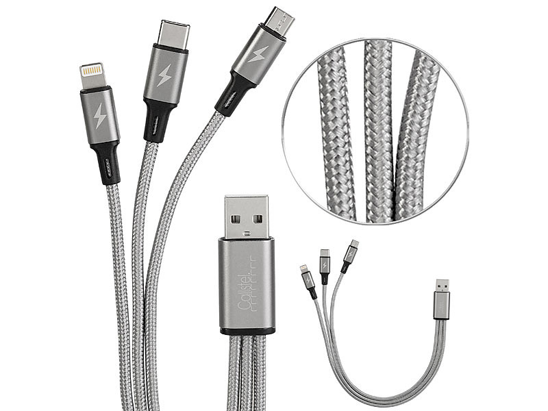 Câble de chargement USB 3 en 1 30 cm, Câbles de chargement