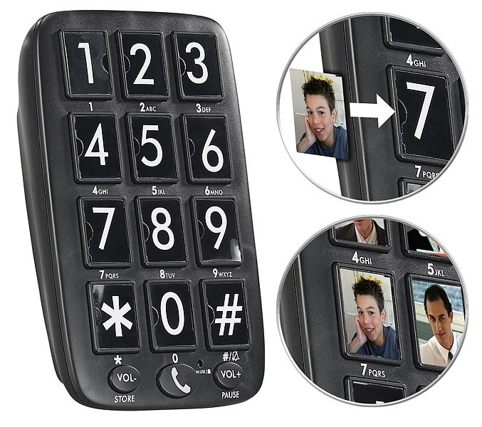 Téléphone fixe Senior sans combiné avec Grandes touches et Photos