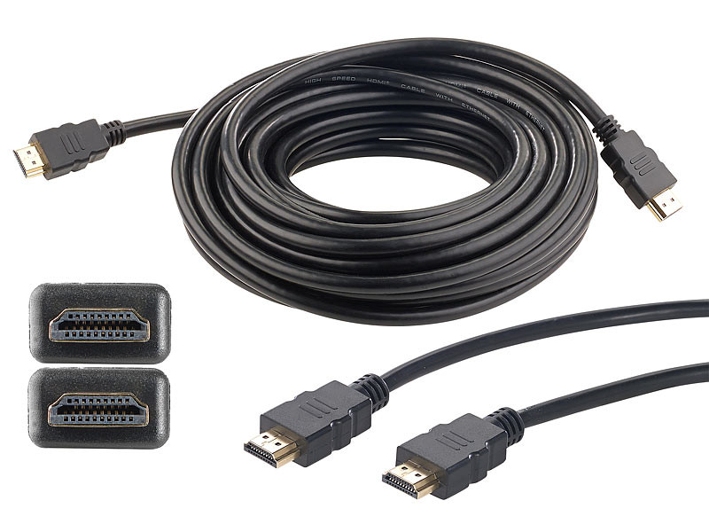 Câble HDMI compatible 4K, 3D & Full HD, HEC, noir, 10 m, Câbles HDMI