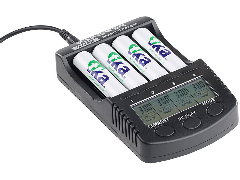 Chargeur pour piles et accus avec écran et chargeur USB 1A TKA, Chargeurs  / Testeurs