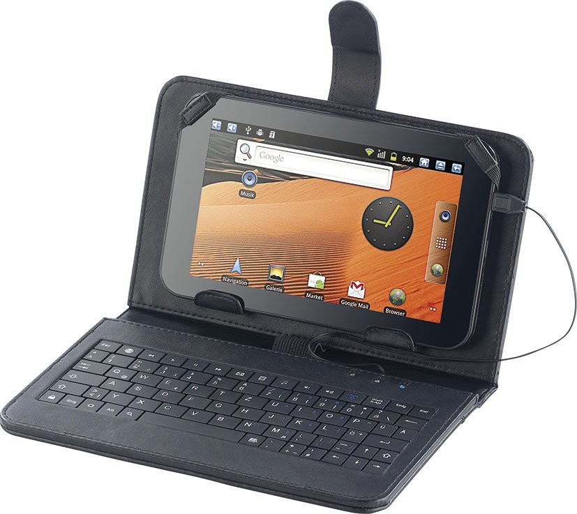 Étui pour tablette 7' avec clavier microUSB intégré, aspect cuir, 7-8 /  iPad Mini