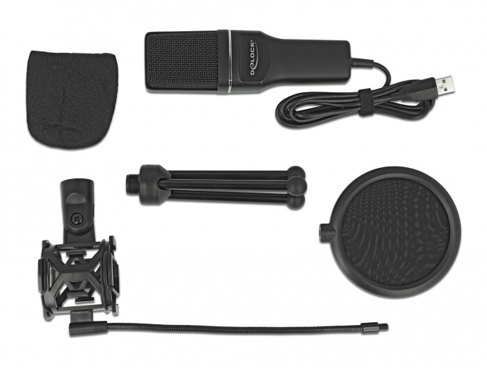 Micro studio, condensateur, USB, noir, avec pied, support, bonette et  cordon ING1