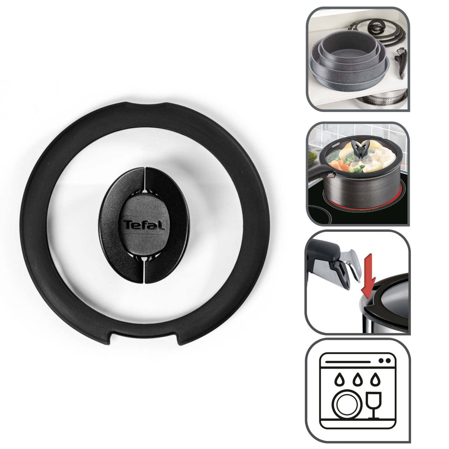 Couvercle 3 En 1 Cuisine Couvercle Universel Silicone 3 En 1 - Pour Casseroles 16, 18, 20 Cm, Verre Trempé, Poignée Anti-chaleur Couvercle Universel