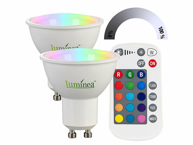 2 spots LED GU10 RVB et blanc 400 lm à intensité variable avec télécommande, LED SMD