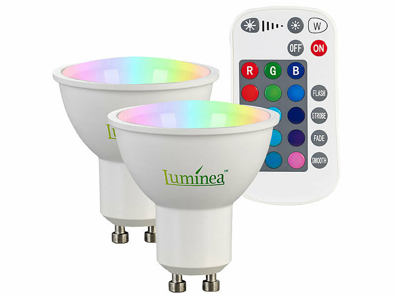 2 spots LED GU10 RVB et blanc 400 lm à intensité variable avec télécommande, LED SMD