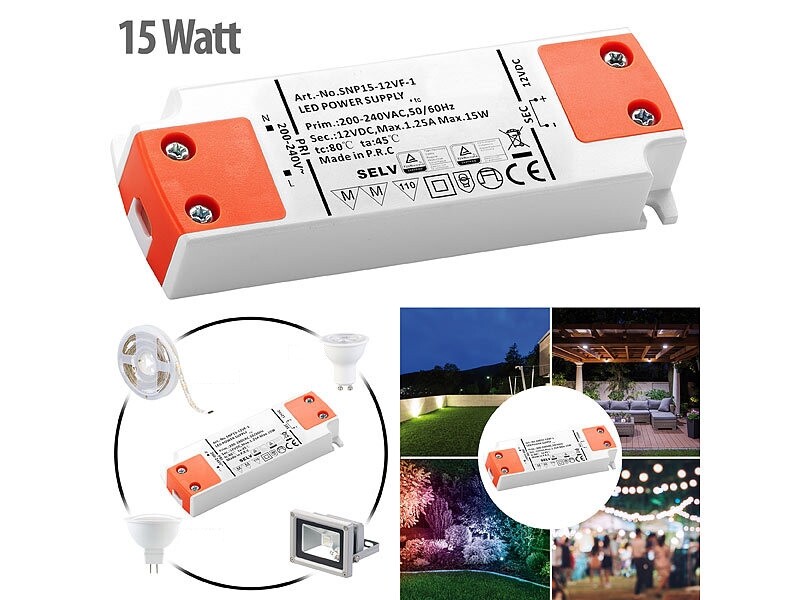 Transformateur pour LED 230 V vers 12 V jusqu'à 15 W, Accessoires pour  ampoules