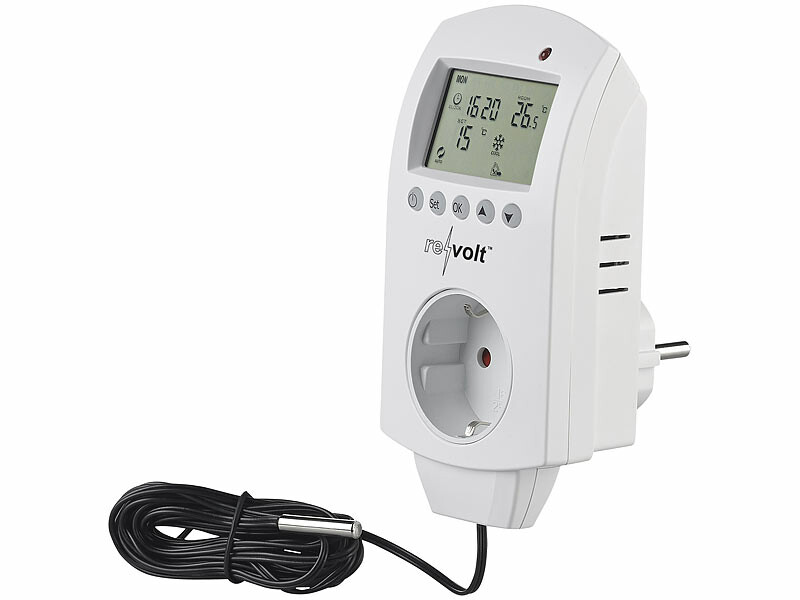 Prise secteur commandée par thermostat numérique 2300 W avec sonde filaire  [PEARLTV.FR] 