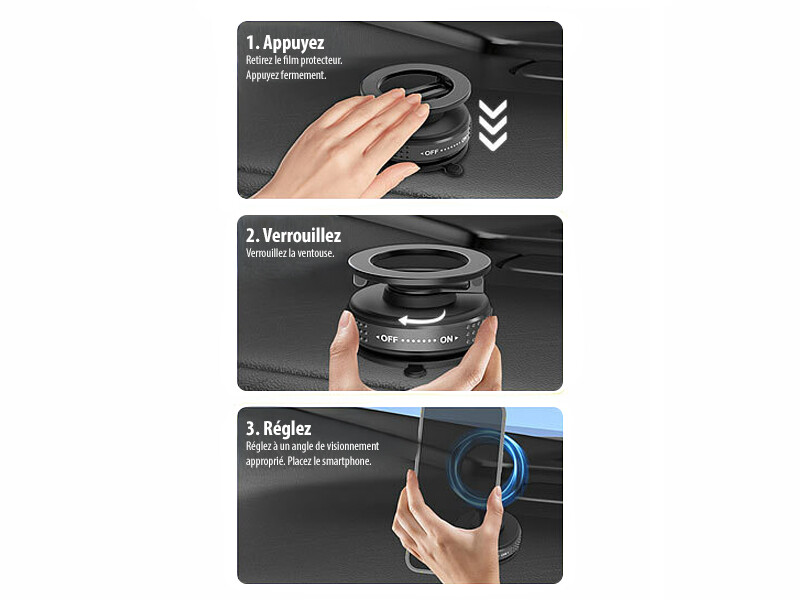 Support Voiture Magnétique Pour Téléphone - Ventouse Télescopique, Réglable, Fixation Pare-brise Ou Tableau