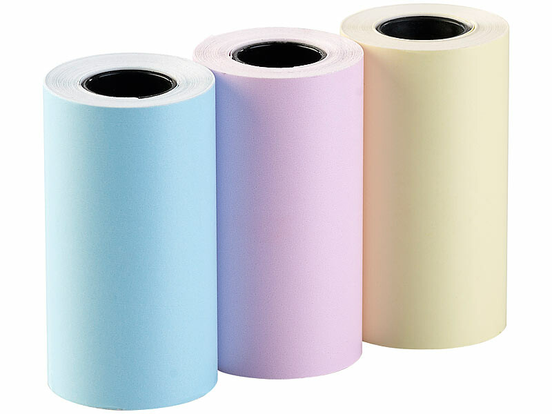 3 rouleaux de papier thermique autocollant - 80 mm x 3,5 m - Bleu, rose et  jaune