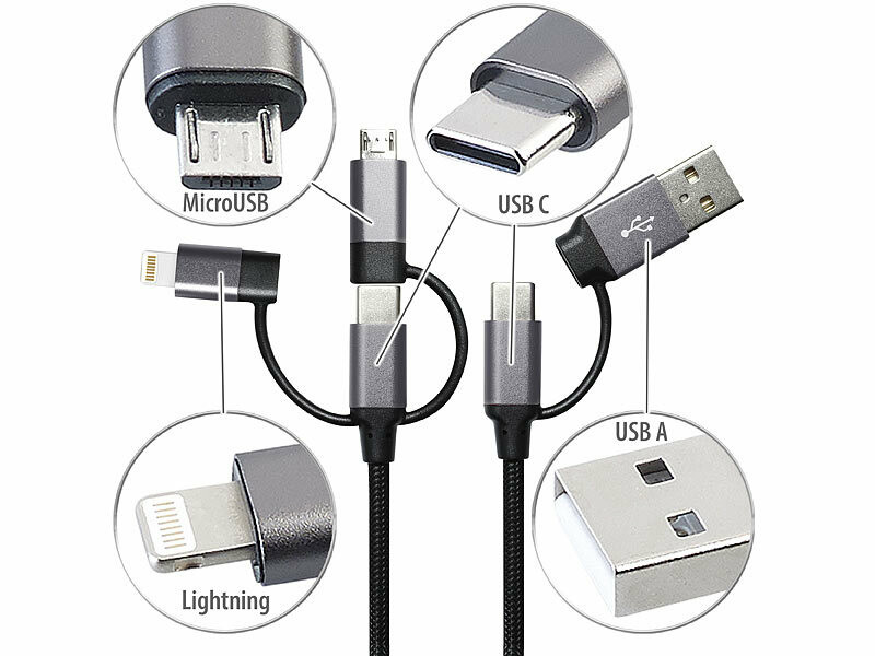 ® Multi Chargeur USB câble de données Lightning, Micro USB, Type C 3In1  charging câble 3 A Chargement Rapide Câbles de données - Bleu