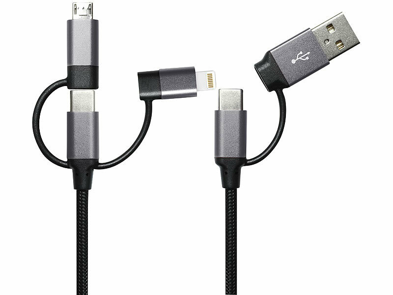 Câble de chargement 14 W et transfert USB-A/C vers USB-C/Micro-USB/Lightning