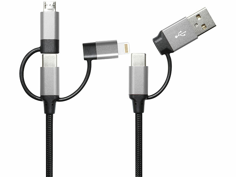 Câble USB-C vers USB-C, USB-A, Micro-USB et Lightning