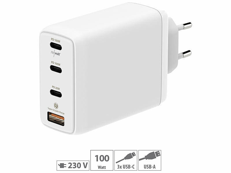 Chargeur GaN USB 120 W blanc, Chargeurs secteur / solaires