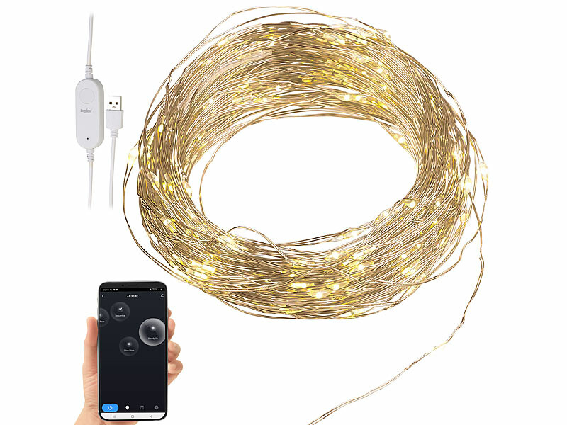 Guirlande fil lumineux blanc chaud 10M 625 micro LED câble argenté