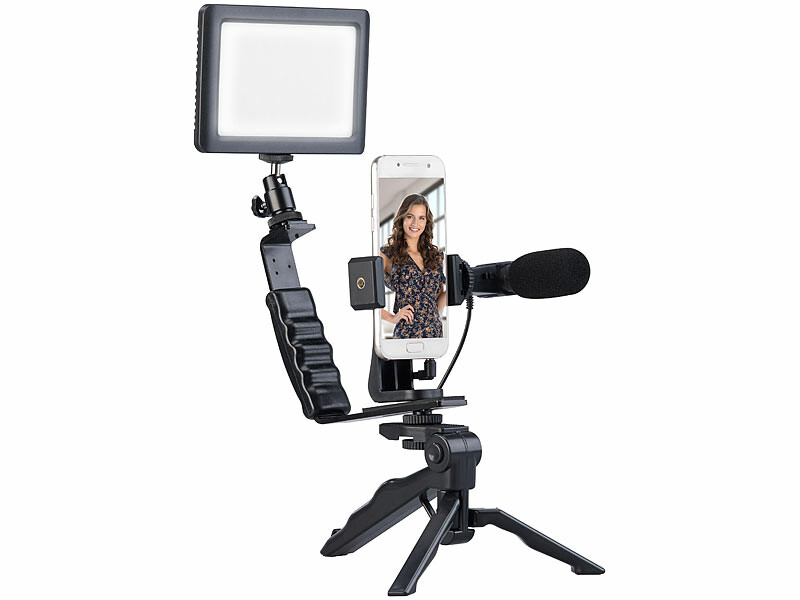 Trépied photo,Mini trépied avec Microphone et lumière LED, support de téléphone  Portable, trépied pour caméra