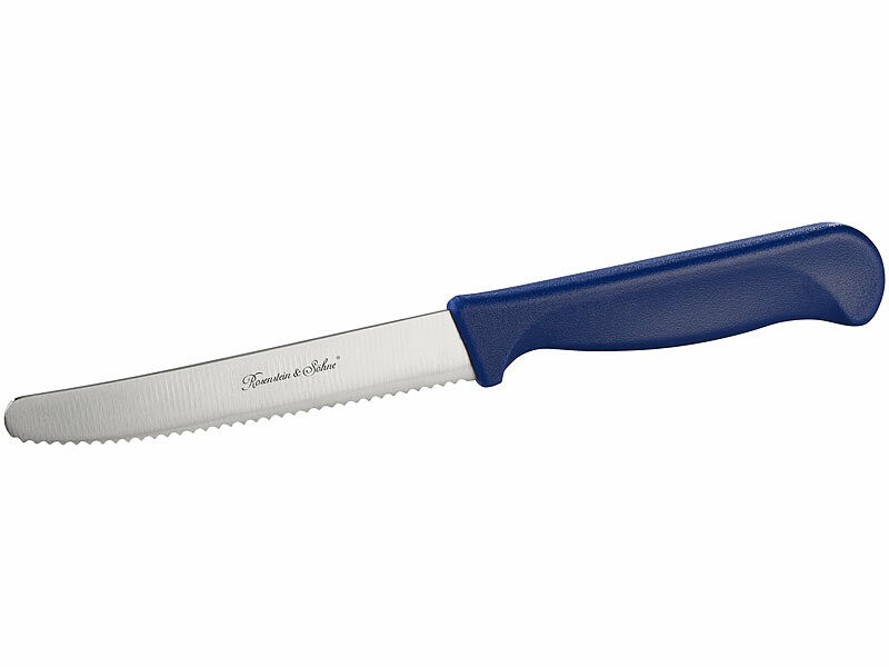 6 couteaux à légumes en acier inoxydable de Solingen, ronds, lame dentelée  8,5cm, Coutellerie