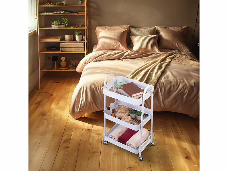 Chariot De Rangement Mabel Home 3 Étages Avec Roues - Métal Blanc - Charge 33.6kg/étagère
