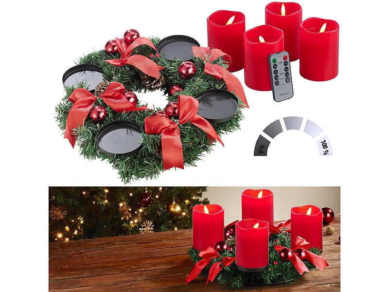 Couronne De L'Avent Artificielle Avec 4 Porte-bougies - Décoration De Table De Noël En Pommes De Pin Et Baies Rouges