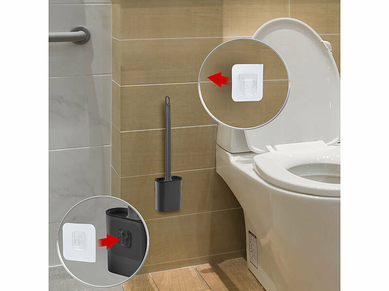 Set de 4 brosses WC en silicone, noir, brosses WC d'un diamètre de 7,7 cm, brosse  WC