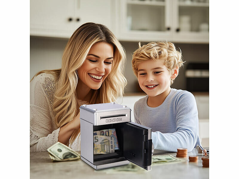 Tirelire Électronique Coffre Fort Digital Avec Code 6 Chiffres - Comptage Automatique + Horloge - Cadeau Enfant