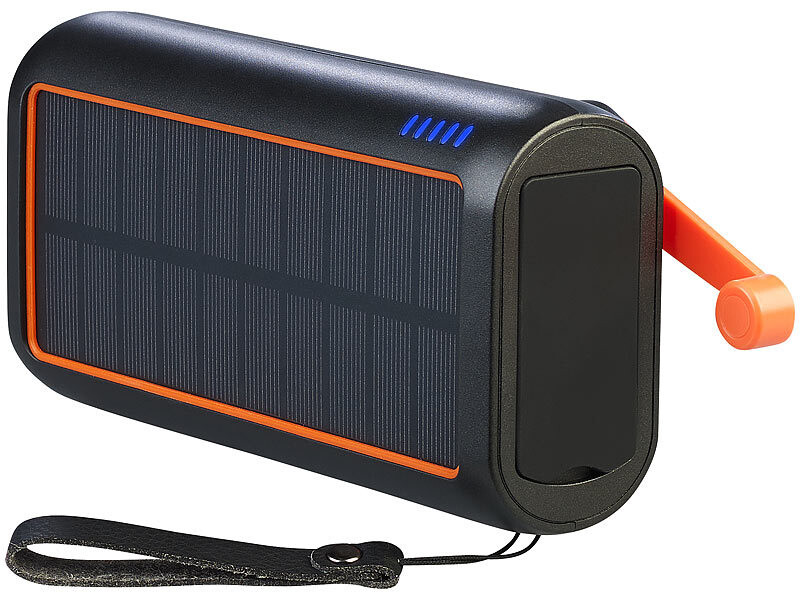 Batterie d'appoint solaire 30000 mAh avec dynamo et câbles intégrés PB-200.k, Batteries de secours