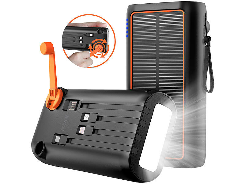 Batterie d'appoint solaire 30000 mAh avec dynamo et câbles