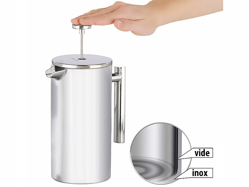 Cafetière à Piston Isotherme En Acier Inoxydable - Capacités 350 Ml, 800 Ml Ou 1000 Ml - Double Paroi Maintient Chaud 1h - Filtre Fin - Poignée Ergonomique
