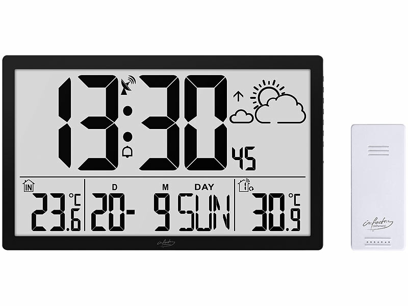 Horloge murale radio-pilotée avec station météo et capteur
