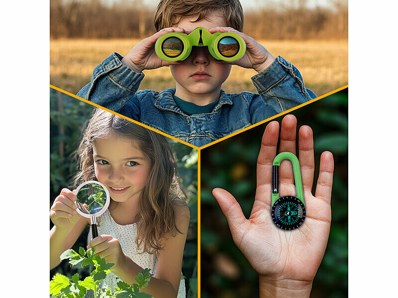 Jumelles Pour Enfants 3-8 Ans – Avec Loupe Et Boussole – Jouet D’Exploration Extérieur – Cadeau D’Anniversaire Ou Noël