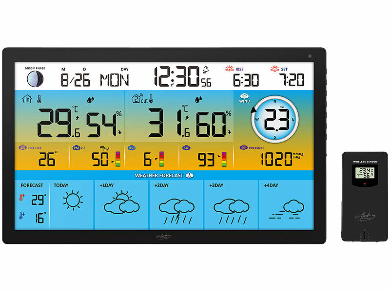 Station météo connectée FWS-910 avec écran 15,6’’ et capteur extérieur